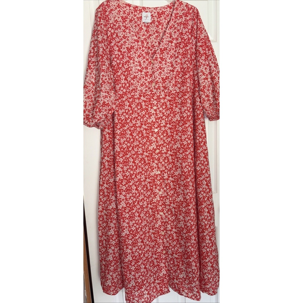 The Nines by Hatch L Maternity Floral Button Front Midi Dress Prairie Cotton